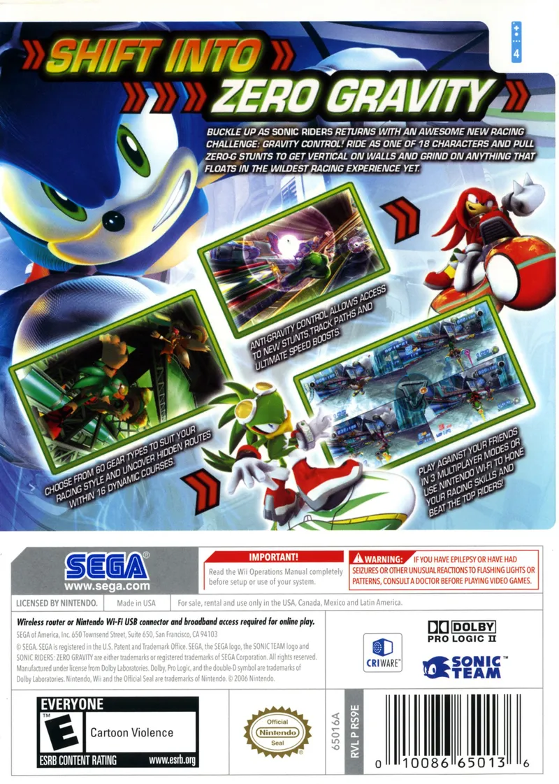 Sonic Riders: Zero Gravity box back