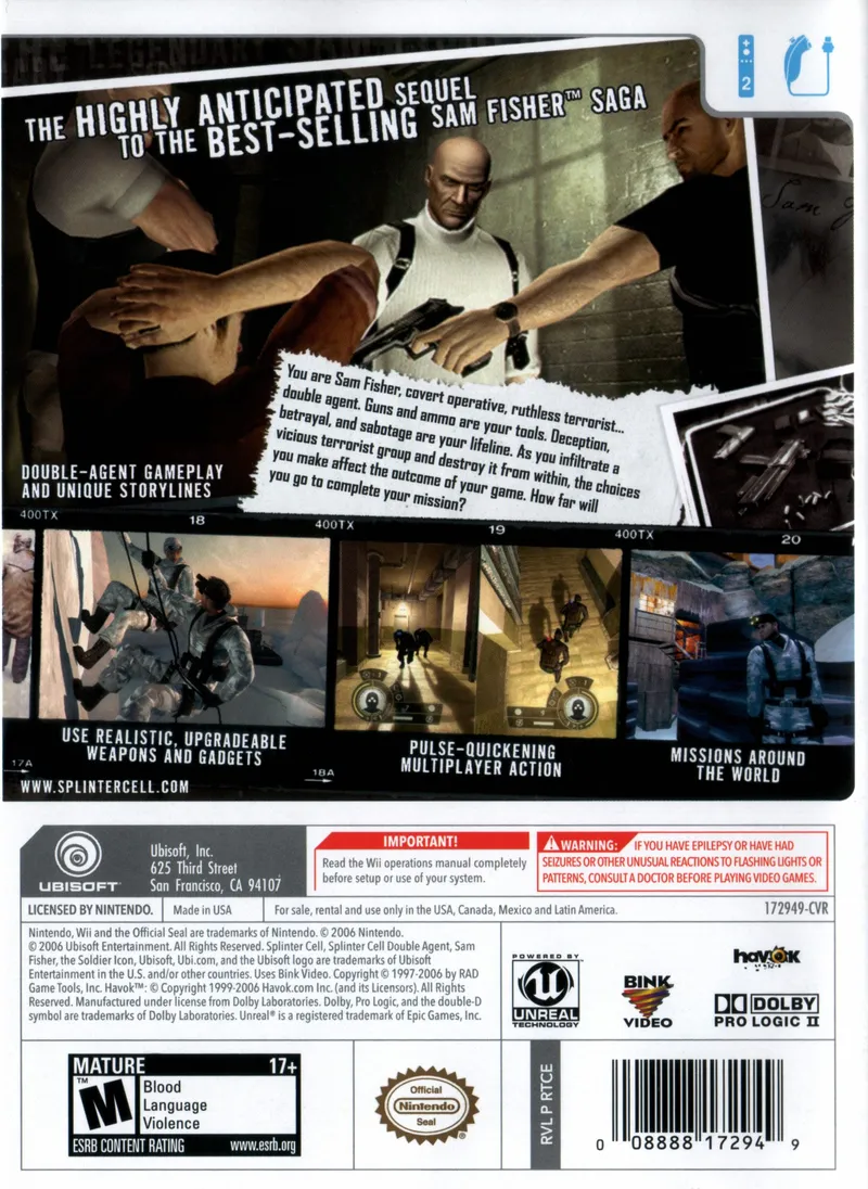 Tom Clancy's Splinter Cell: Double Agent box back