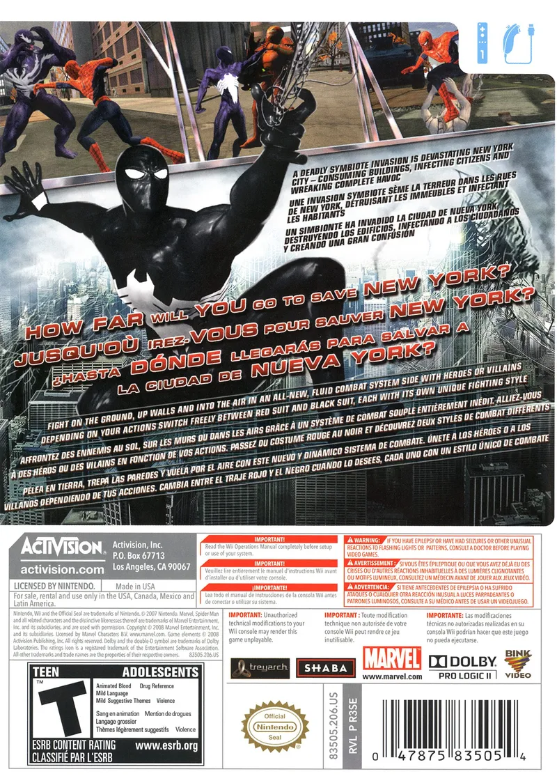 Spider-Man: Web of Shadows box back