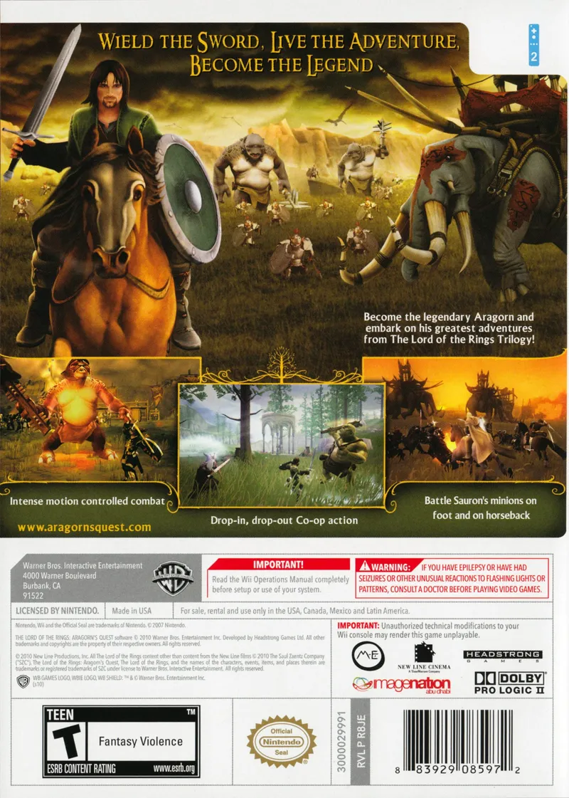 The Lord of the Rings: Aragorn's Quest box back