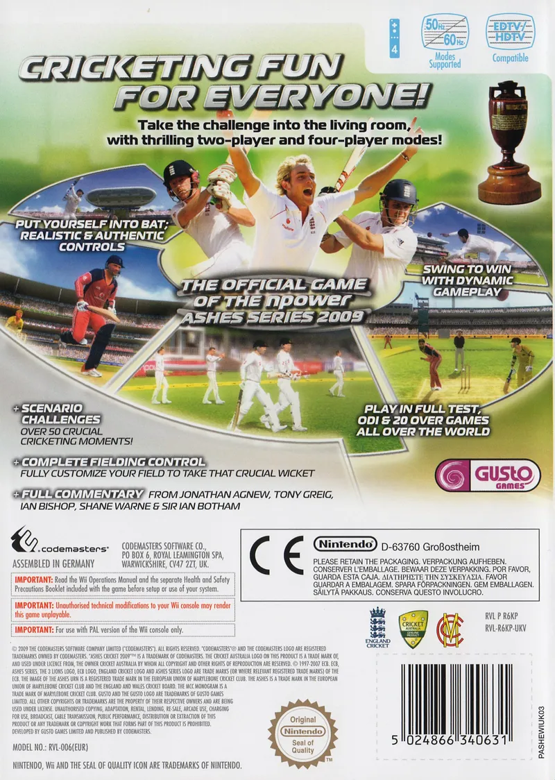 Ashes Cricket 2009 box back