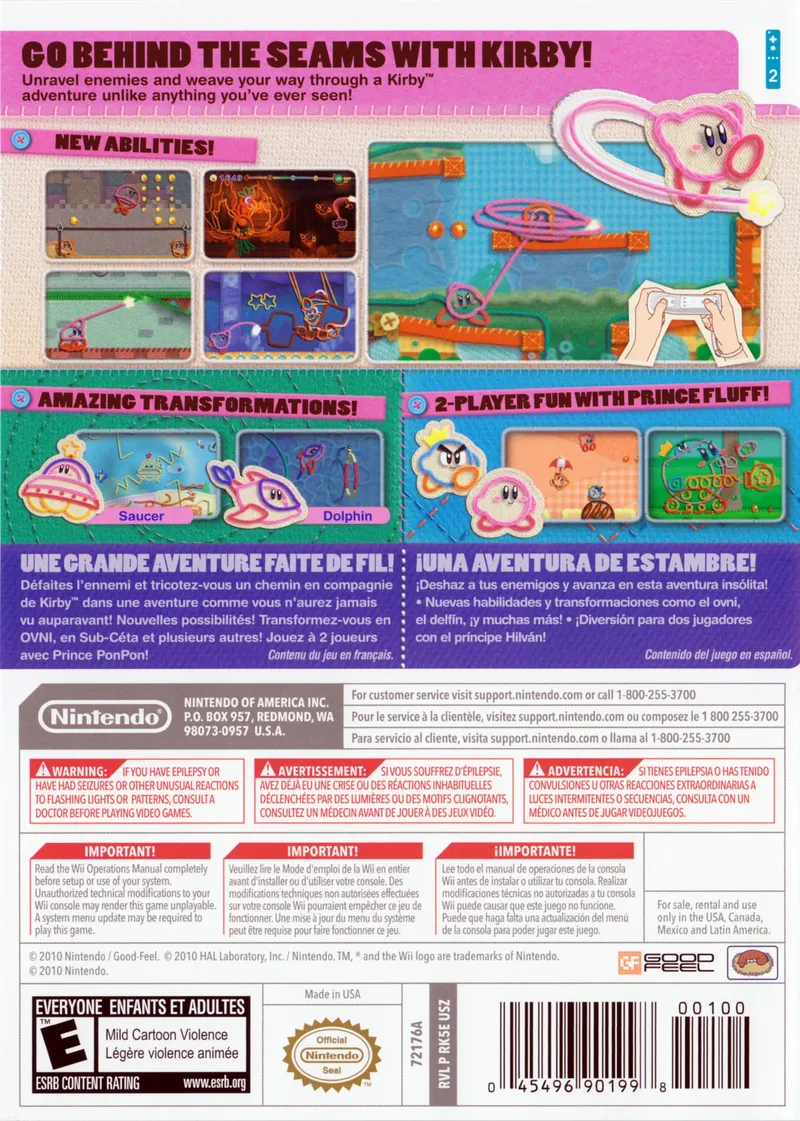 Kirby's Epic Yarn box back