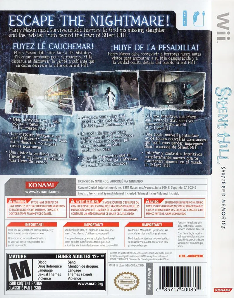 Silent Hill: Shattered Memories box back