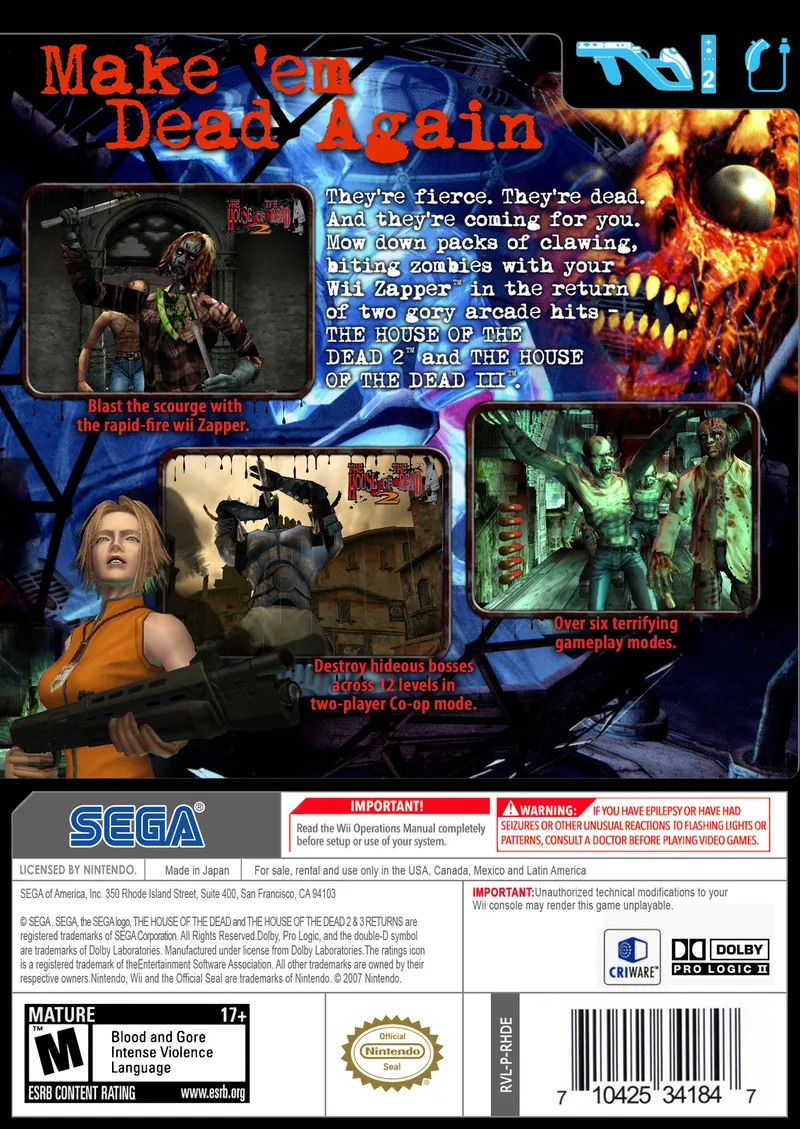 The House of the Dead 2 & 3 Return box back