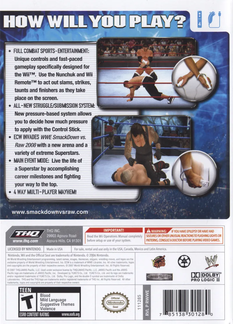 WWE SmackDown vs. Raw 2008 box back