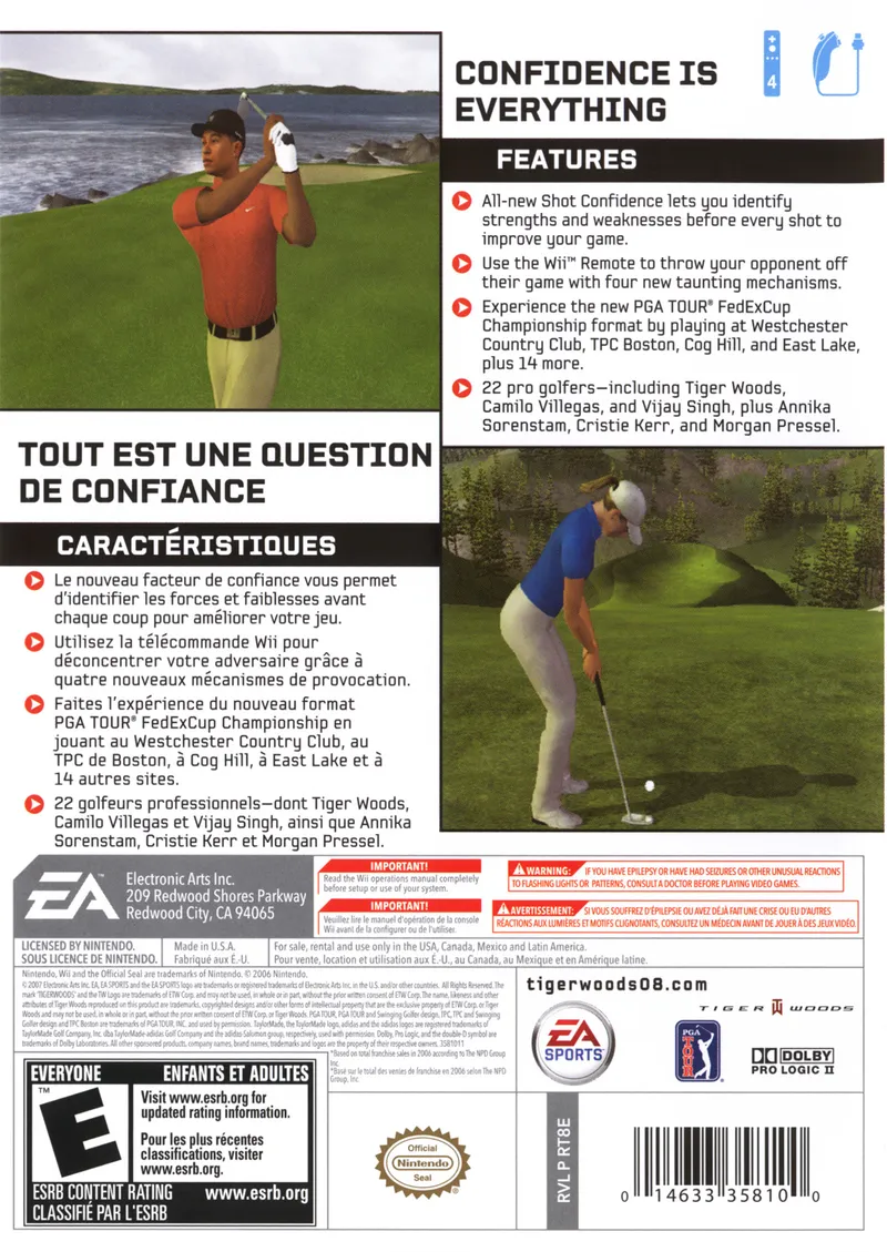 Tiger Woods PGA Tour 08 box back