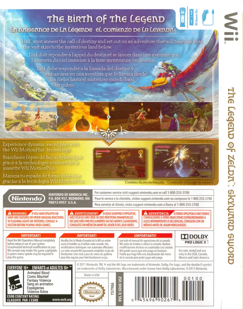 The Legend of Zelda: Skyward Sword box back