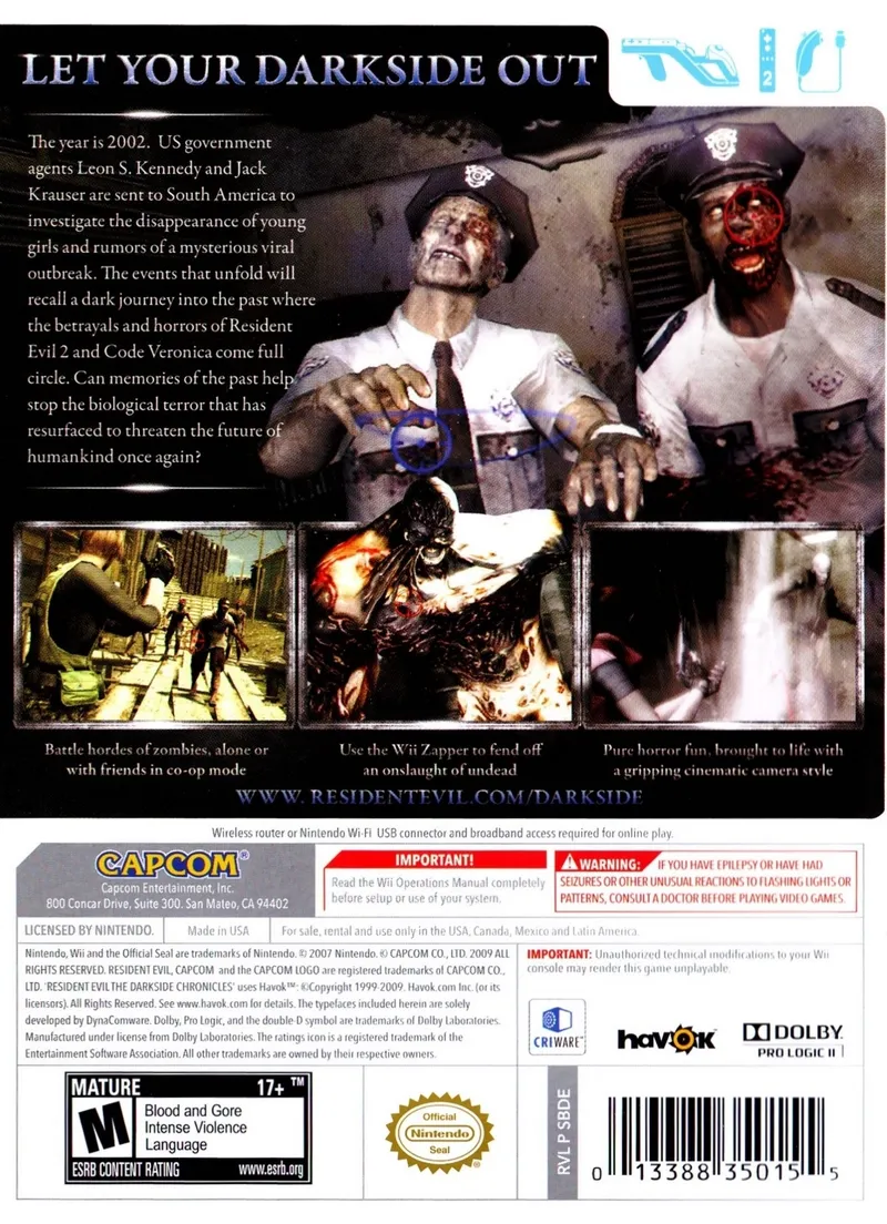 Resident Evil: The Darkside Chronicles box back