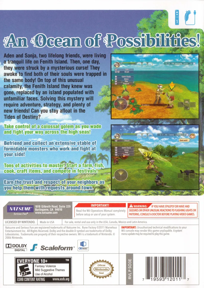 Rune Factory: Tides of Destiny box back