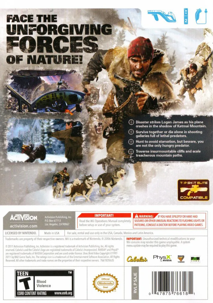 Cabela's Survival: Shadows of Katmai box back