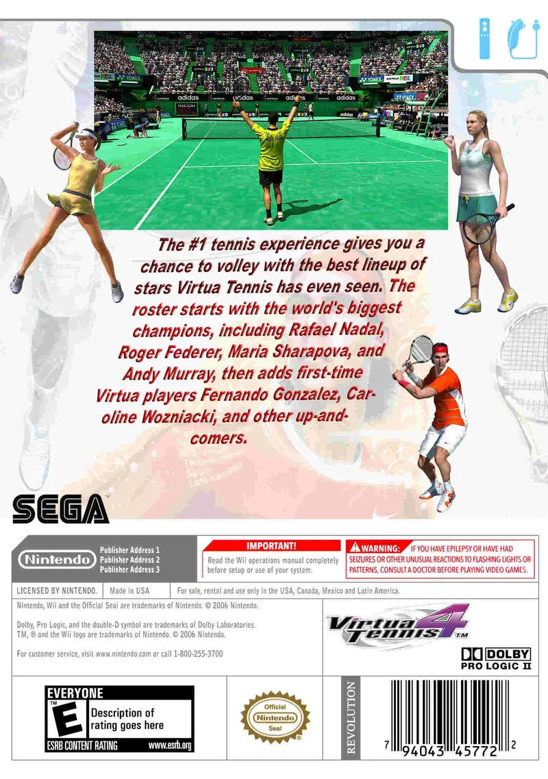 Virtua Tennis 4 box back