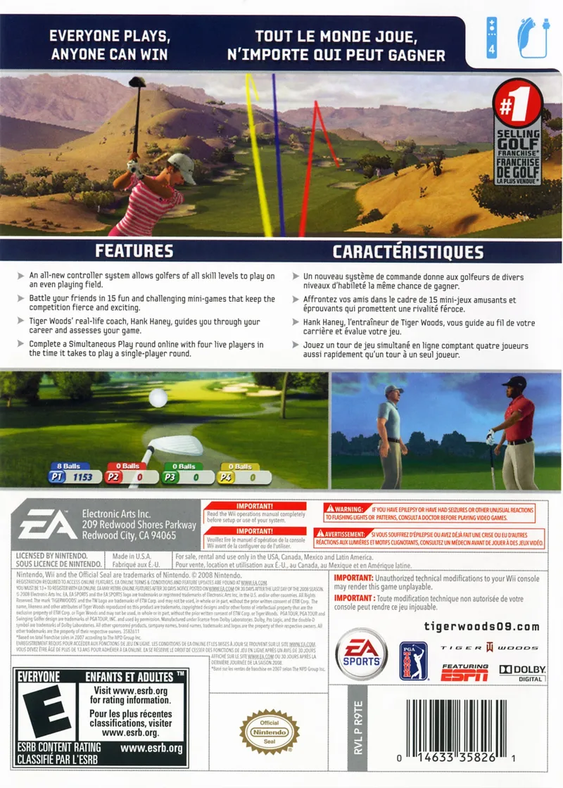 Tiger Woods PGA Tour 09 All Play box back