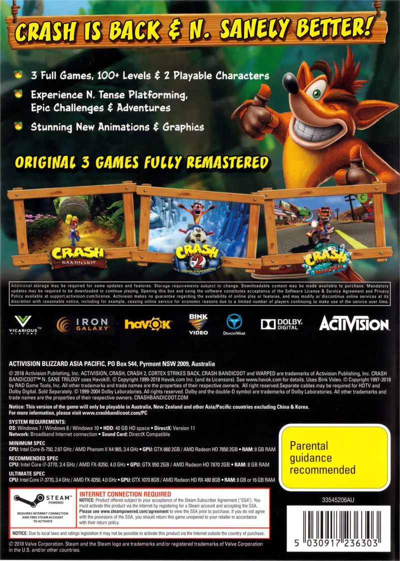 Crash Bandicoot N. Sane Trilogy box back